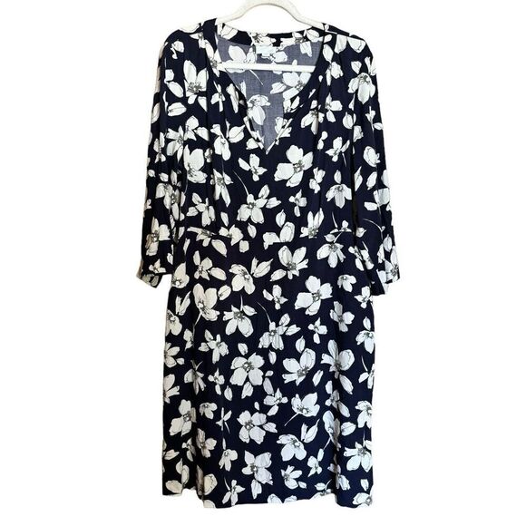 J Jill Shift Dress Womens XL Multicolor Floral Artsy Midi Split Neck - Picture 1 of 8